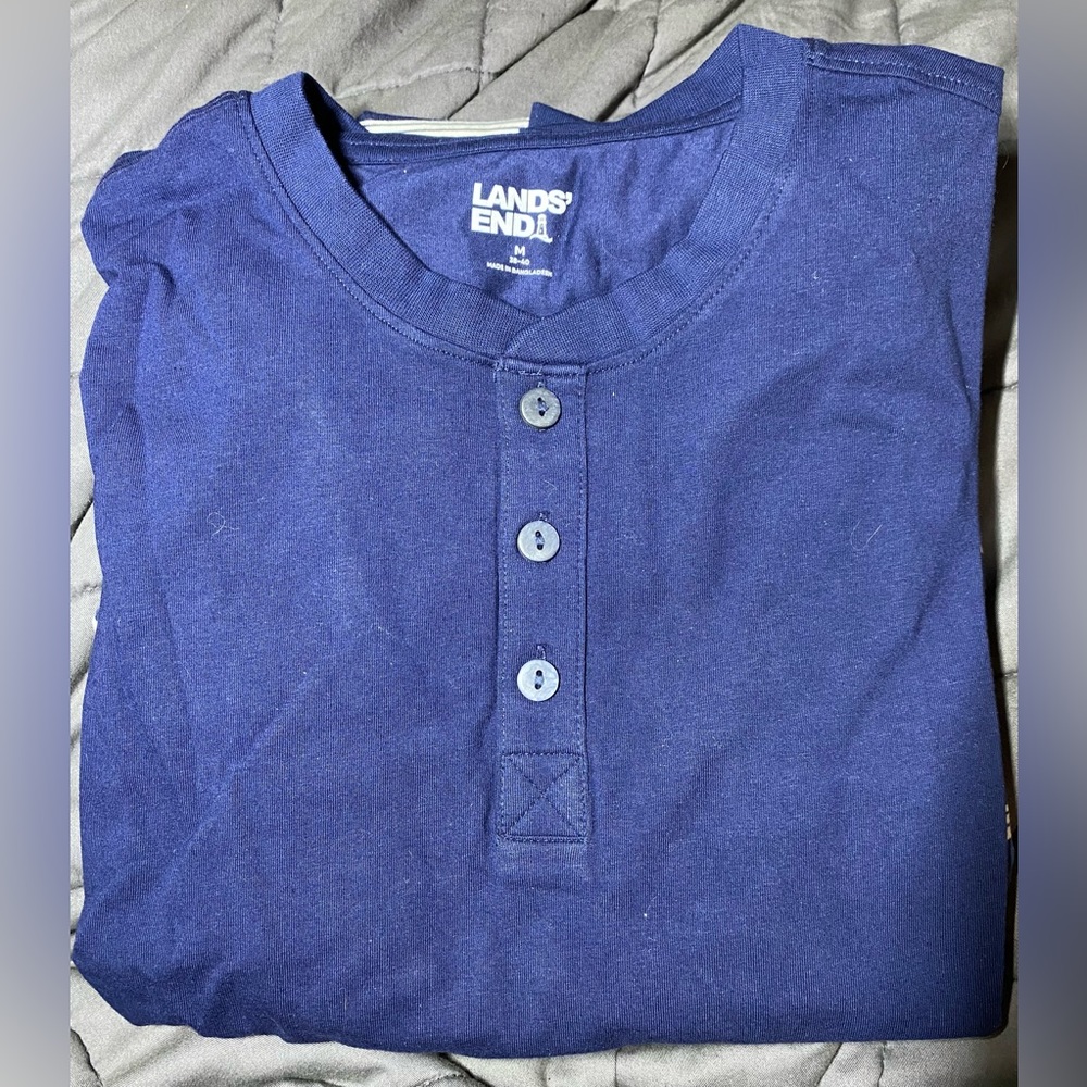Land’s End men’s pajama set, blue top and striped pants, various sizes